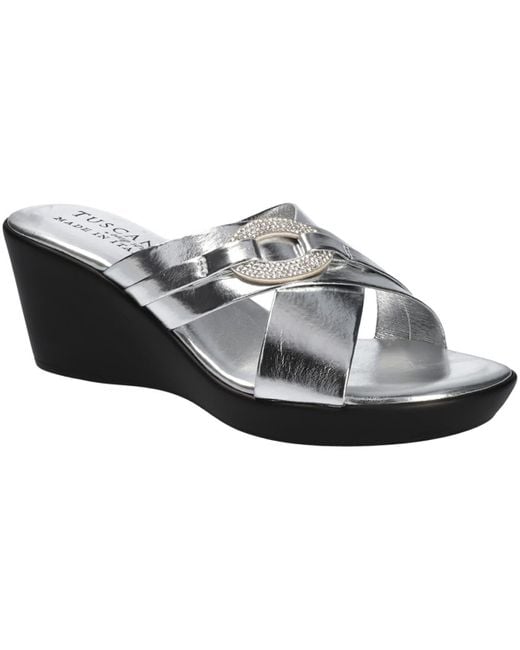 TUSCANY by Easy StreetR Gray Sabina Faux Leather Wedge Sandals