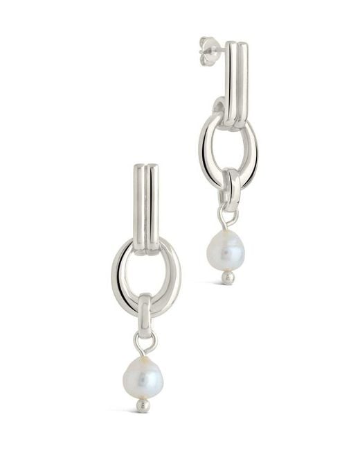 Sterling Forever White Giselle Pearl Door Knocker Stud Earrings