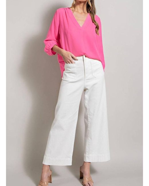 Eesome Pink Long Sleeve V Neck Blouse