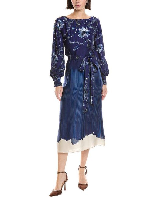 Marchesa Blue Printed Georgette Midi Dress