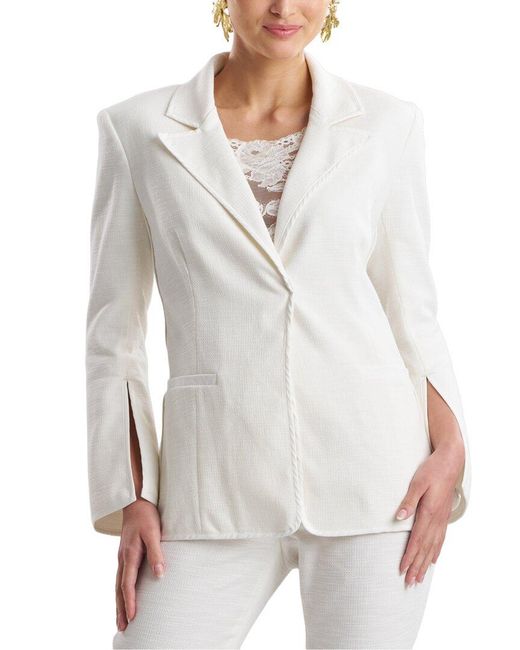 Natori White Stretch Basketweave Cuffed Jacket