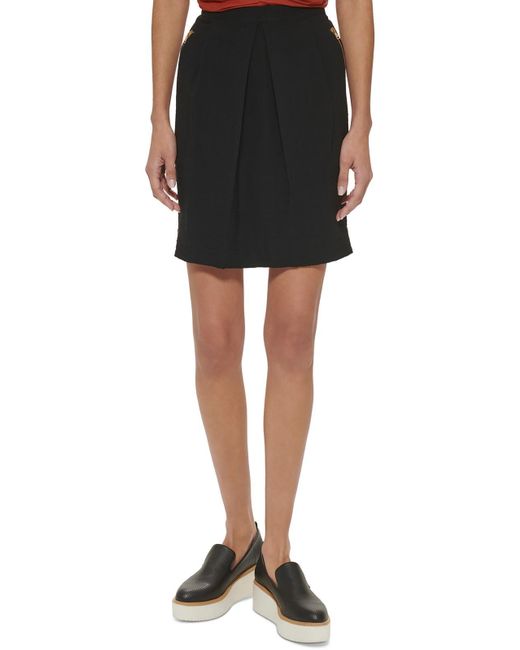 DKNY Black Above Knee Solid A-line Skirt