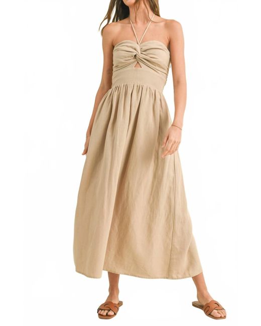 Miou Muse Natural Twisted Halter Maxi Dress