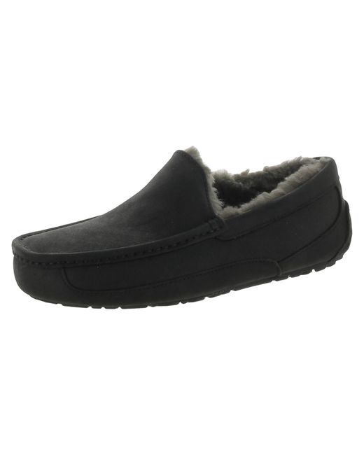 Ugg Black Ascot Leather Slip On Loafer Slippers for men