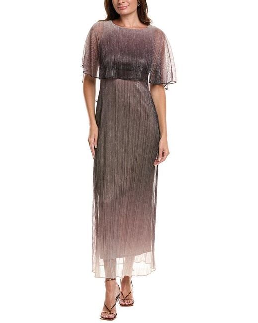 Maison Tara Brown Crinkle Lurex Mesh Maxi Dress