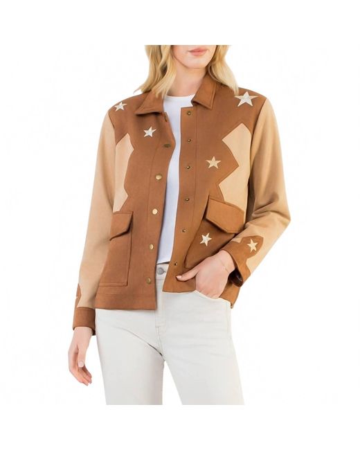 Thml Brown Star Embellishment Suede Jacket