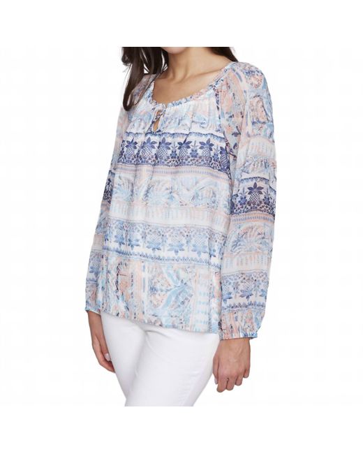 Charlie b Blue Printed Raglan Sleeve Blouse With Elastic