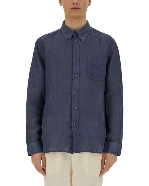120% Lino Blue Relaxed-Fit Linen Button-Down Shirt for men