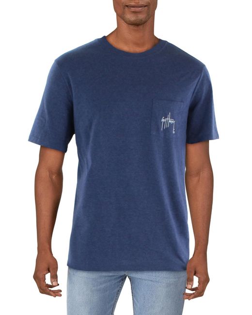Guy Harvey Blue Cotton Crewneck T-shirt for men