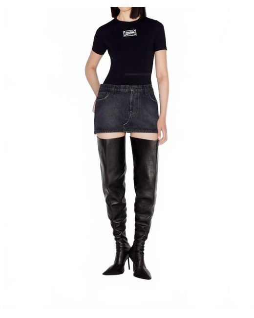 Jean Paul Gaultier Blue Denim Mini Skirt With Leather Pocket