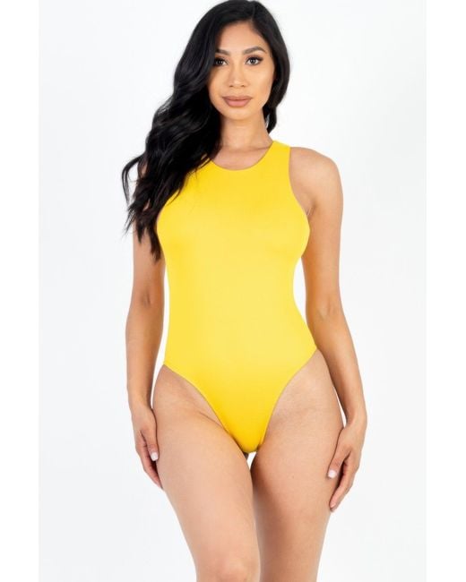 TRUEDAMES Yellow Fashnzfab Casual Solid Tank Bodysuit