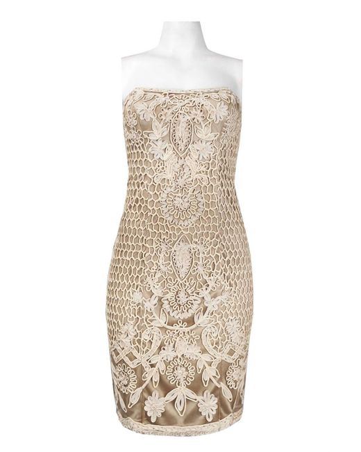 Sue Wong Natural Strapless Scalloped Embroidered Dress