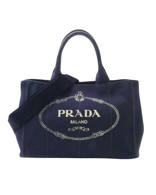 Prada Blue Canapa Canvas Shopper Bag (pre-owned)
