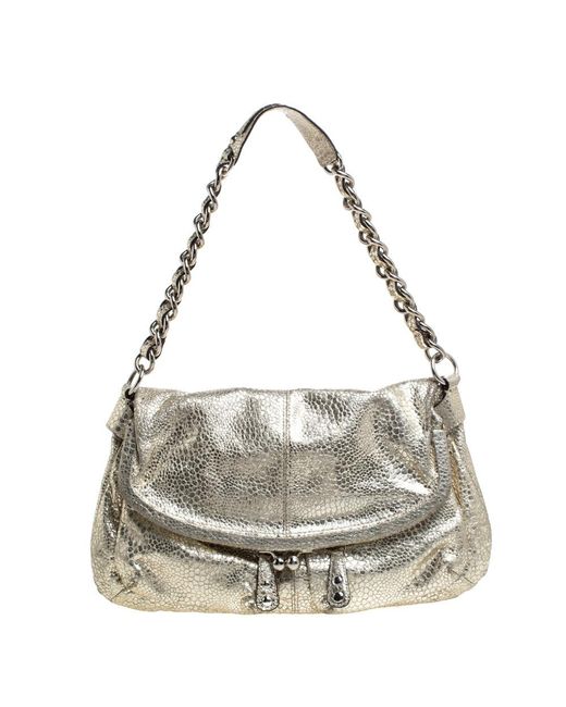 COACH Metallic Textured Leather Frame Fold Over Hobo