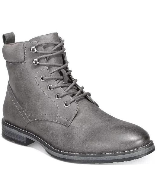 Club Room Gray Westin 100134204 Boots Leather Lace Up Round Toe Zpo3752 for men