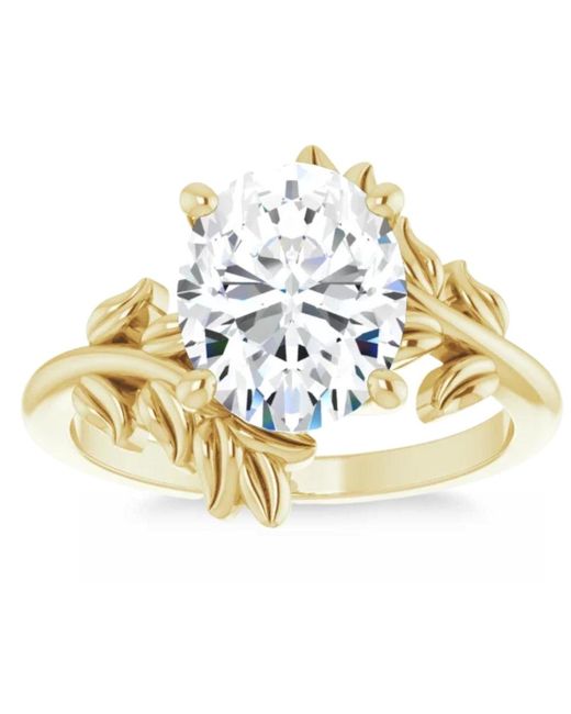Pompeii3 Metallic Certified 3ct Oval Solitaire Diamond Engagement Ring Gold Lab Grown Leaf Floral