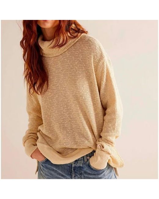 Free People Brown Tommy Sweater Toasted Almond Turtle Neck Pullover Red07