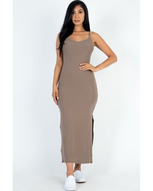 TRUEDAMES Women's Gray Ribbed Side Slit Long Cami Dress