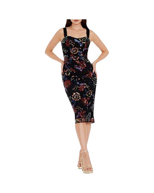 Dress the Population Black Mesh Sequined Midi Dress