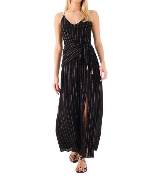 dress to Black Long Lurex Dress With Tie Belt