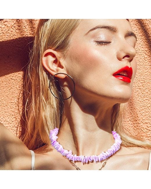 Fashnzfab Purple Colored Shell Cluster Toggle Necklace