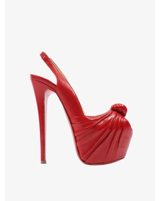 Christian Louboutin Red Pleated Accents Slingback Pumps 125mm Leather