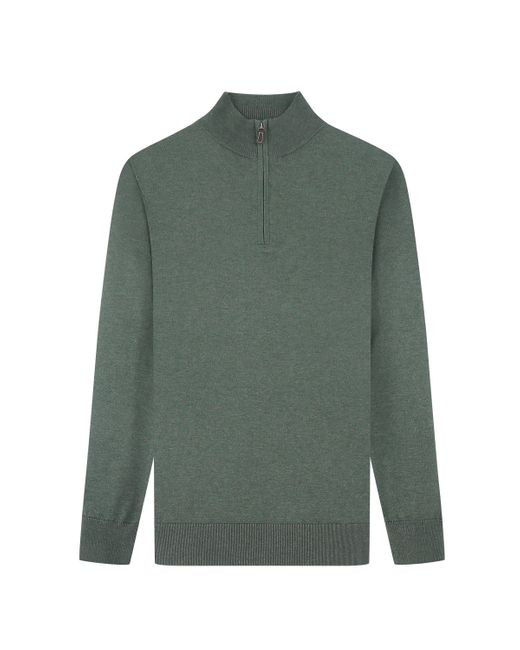 Tom Baine Green Cashmere Feel Slim Fit Quarter Zip Sweater for men