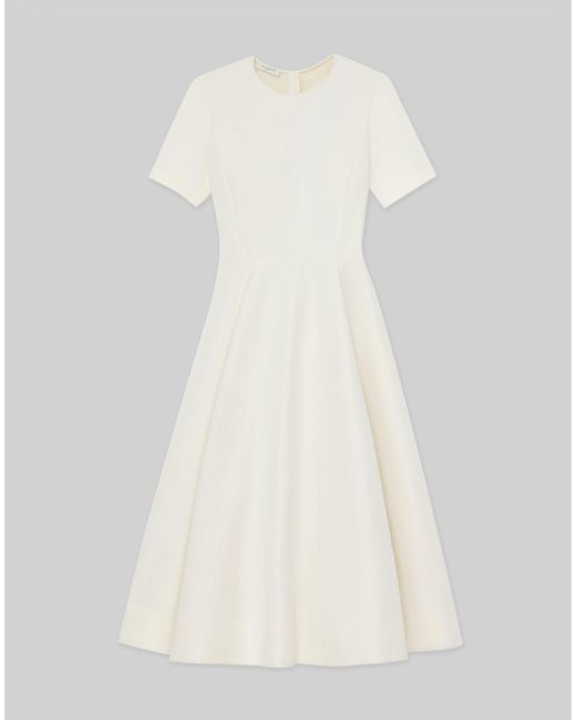 Lafayette 148 New York White Silk-linen Short Sleeve Fit & Flare Dress