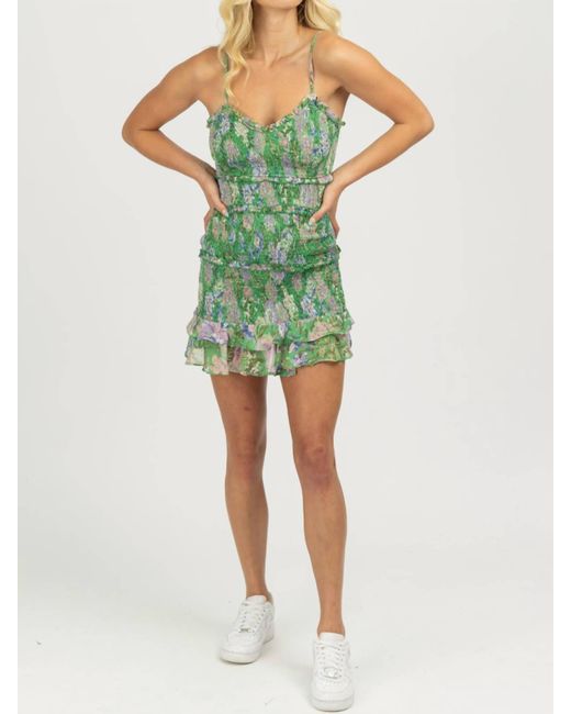 Olivaceous Green Floral Smock Mini Dress
