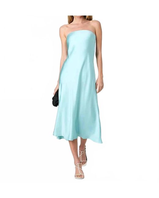 French Connection Blue Oona Satin Strapless Midi Dress