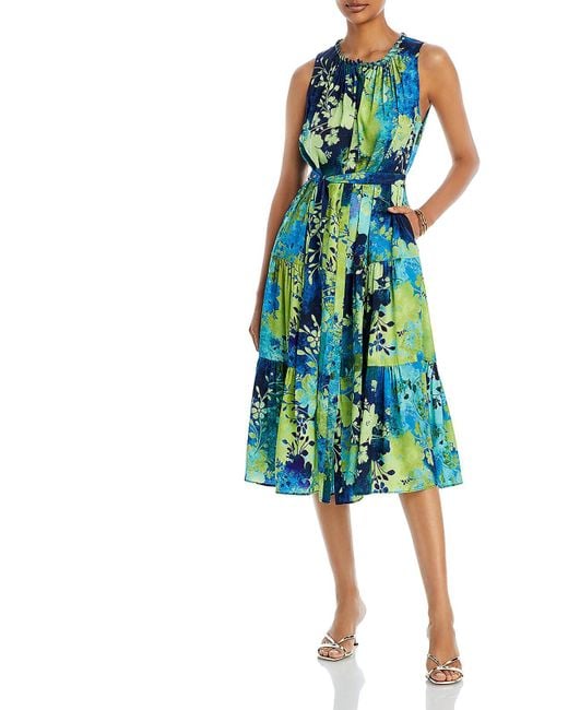 Kobi Halperin Blue Nancy Floral Print Midi Fit & Flare Dress