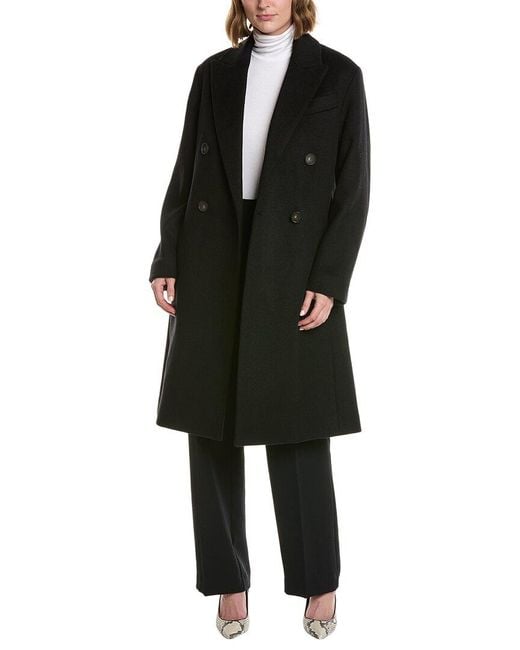 Vince Black Double-breasted Wool-blend Coat