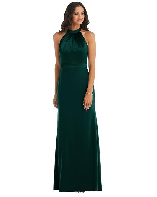 After Six Green High-neck Open-back Maxi Dress With Scarf Tie