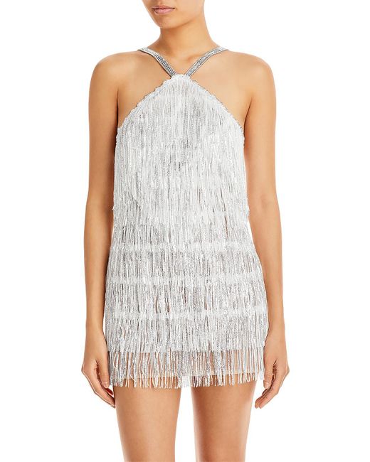 Bronx and Banco Gray Sequin Fringe Cocktail And Party Dress