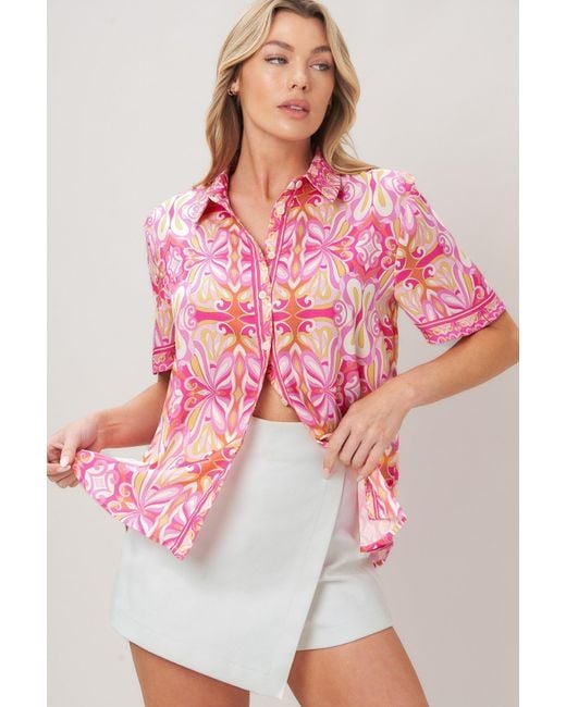 TRUEDAMES Pink Candy Orbit Woven Top
