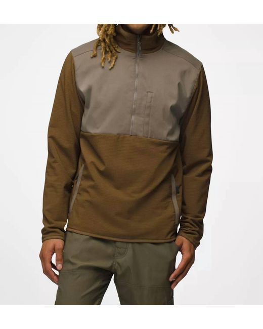 Prana Brown Gridlocked Fleece 1/2 Zip Sweatshirt for men