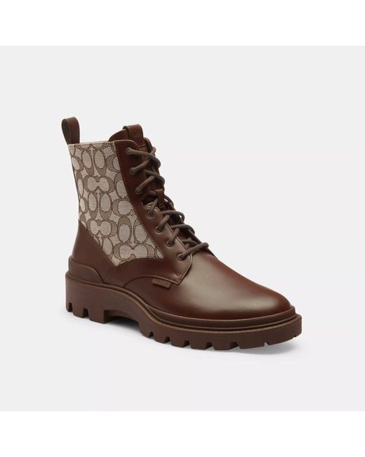 COACH Brown Signature Jacquard Leather Lace-Up Boots for men