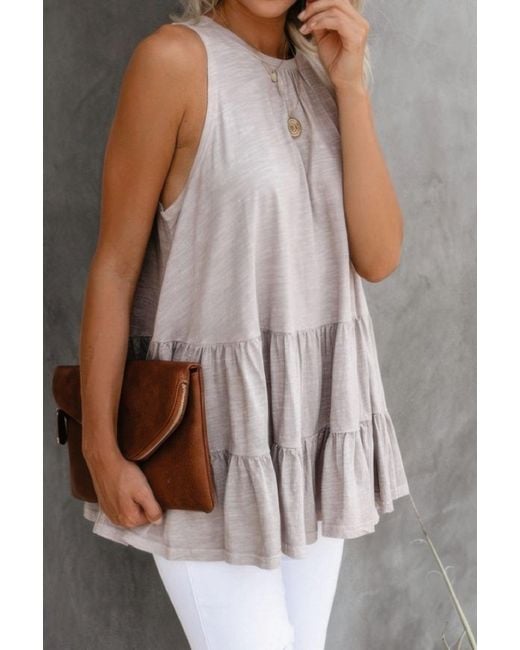 TRUEDAMES Brown Sleeveless Loose Ruffle Hem Flared Tunic Top