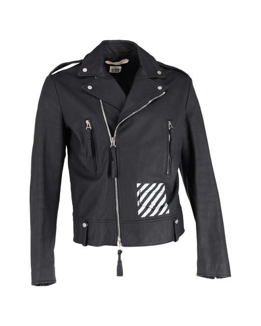 Off-White c/o Virgil Abloh Men's Black Diagonal Stripe Biker Jacket