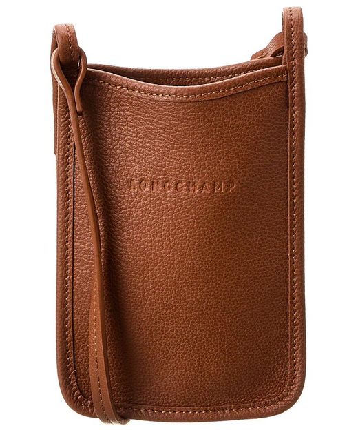 Longchamp Brown Le Foulonne Leather Phone Case Crossbody