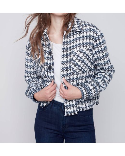 Charlie b Houndstooth Tweed Jacket In Denim/white in Blue