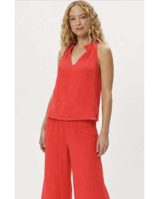 Michael Stars Red Viola Split Neck Tank
