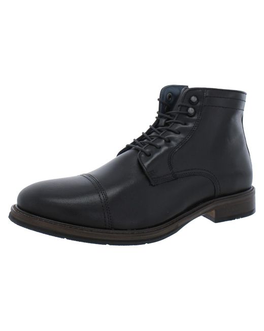 Johnston & Murphy Black Leather Block Heel Ankle Boots for men