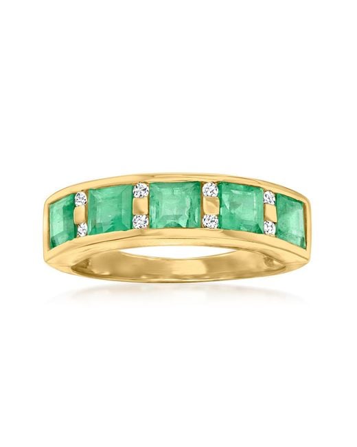 Ross-Simons Green Emerald Ring With Diamonds