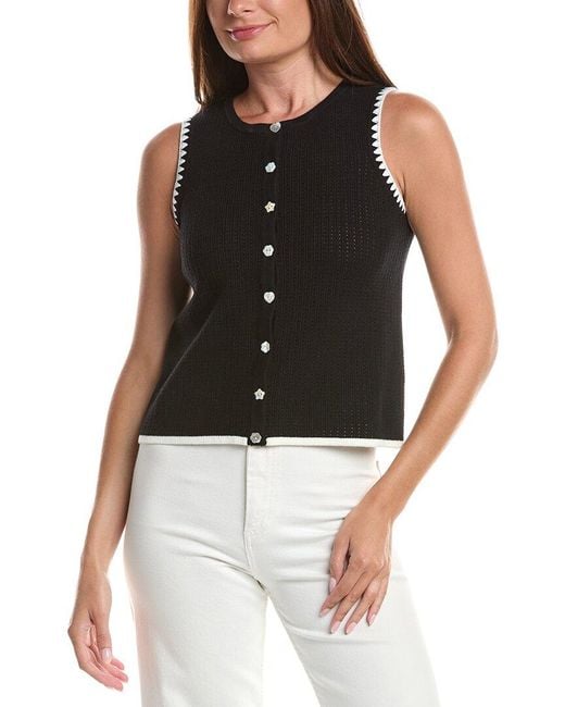 Cece Black Pointelle Button Up Top