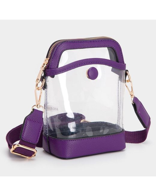 Fashnzfab Purple Solid Faux Leather Transparent Crossbody Bag