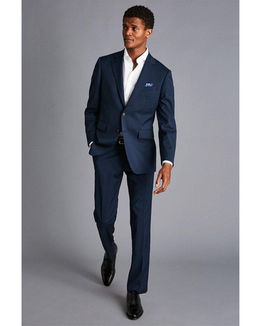 Charles Tyrwhitt Blue Slim Fit Pindot Travel Wool Suit Jacket for men