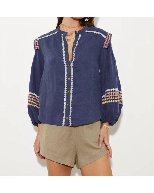 BOTEH Blue Jeanne Embroidered Blouse