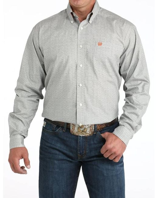 Cinch Gray Print Button Down Shirt for men