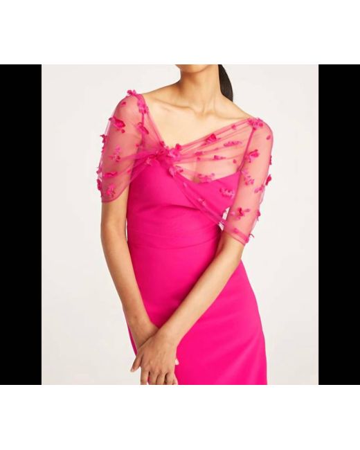THEIA Gia Beaded Shawl Dress In Fuschia Pink-055